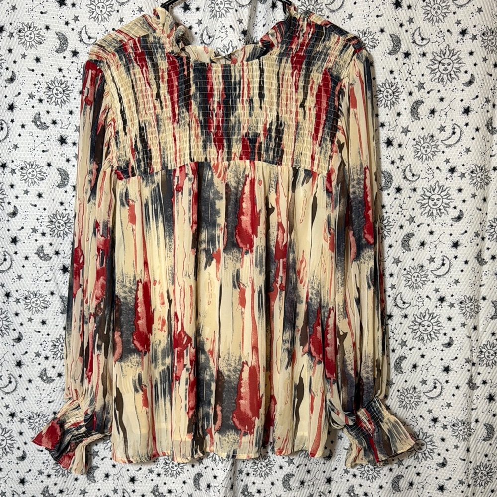 Entro Cream Smocked Long Sleeve Blouse